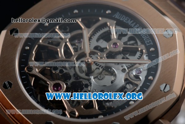 Audemars Piguet Royal Oak Openworked Extra-Thin Asia Automatic Rose Gold Case with Skeleton Dial and Rose Gold Bracelet (AAAF) - Click Image to Close